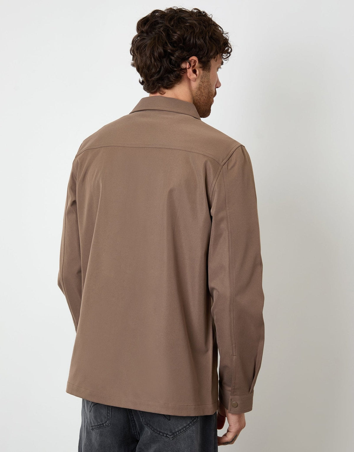 Men's Twill Cargo Pocket Shacket in Brown – view 2