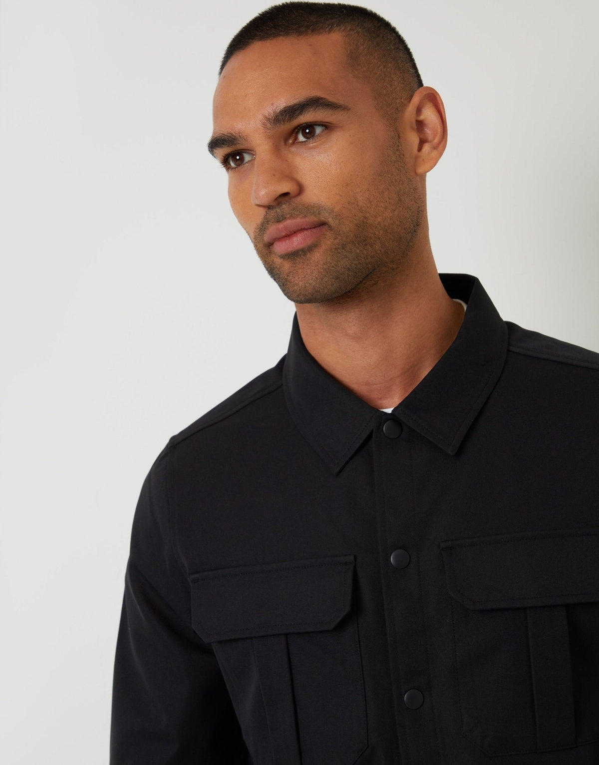 Men's Twill Cargo Pocket Shacket in Black – view 4