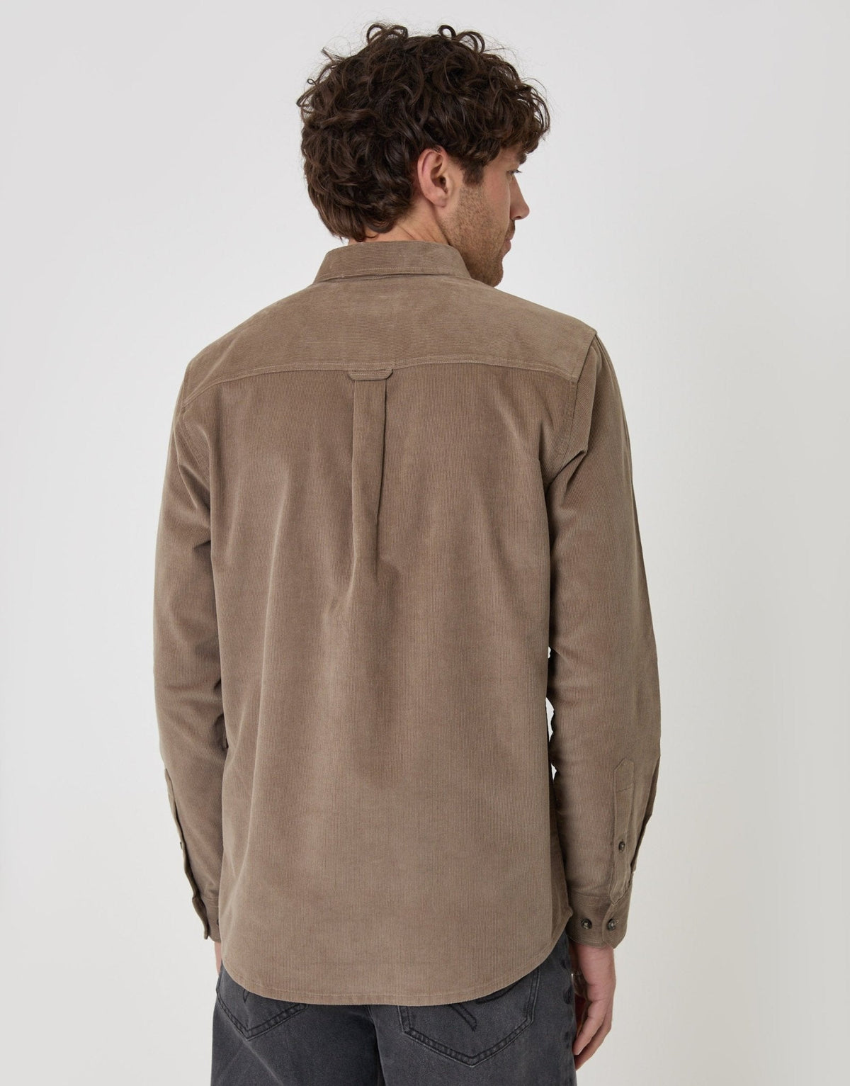Men's Cotton Corduroy Button-Down Shirt in Taupe – view 3