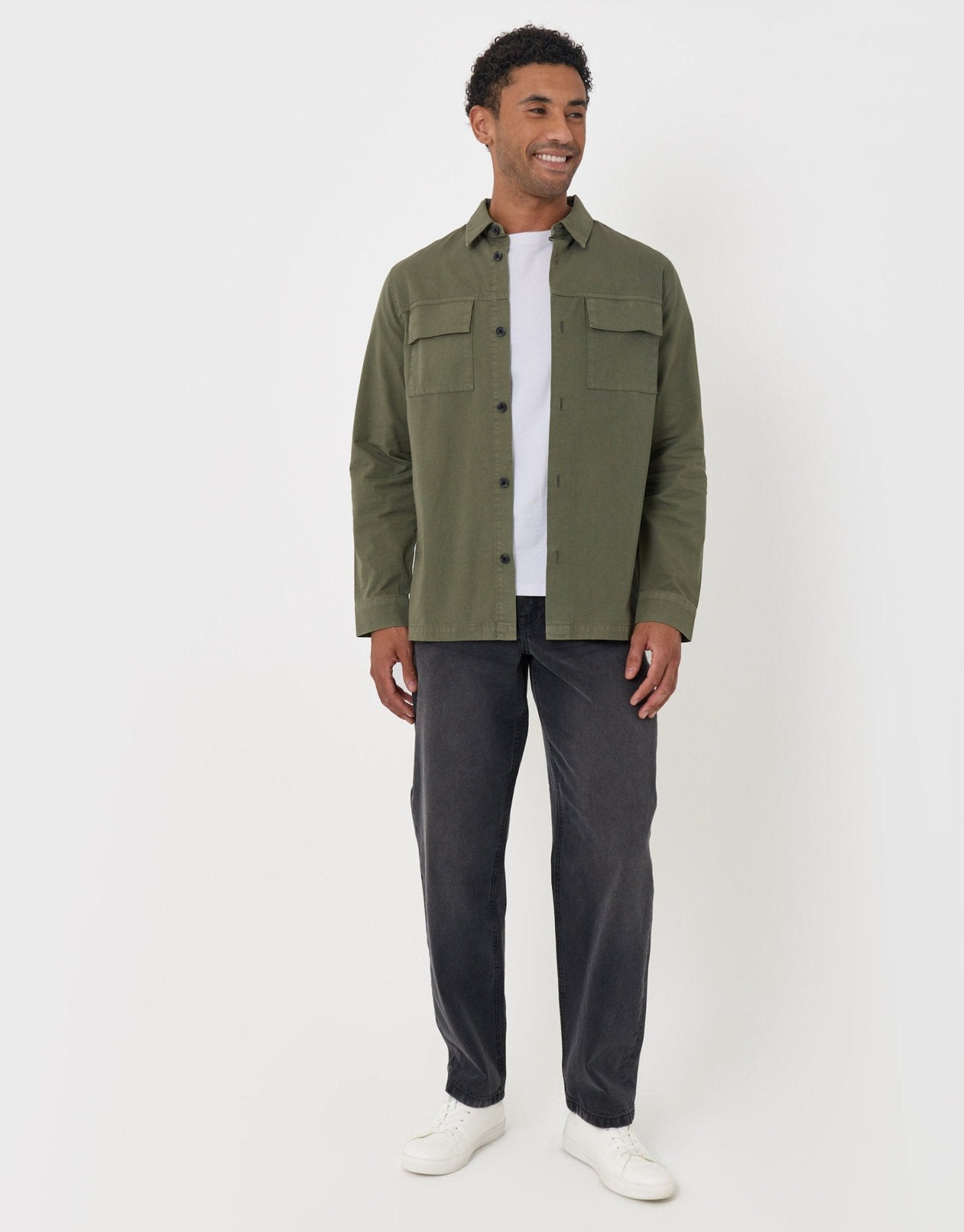 Men's Cotton Ripstop Patch Pocket Shacket in Olive Green – view 3