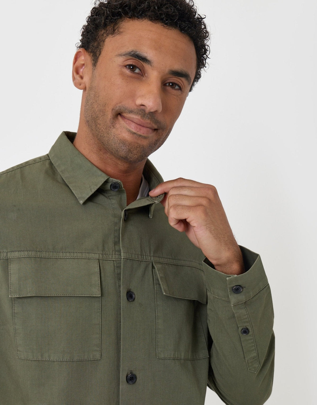 Men's Cotton Ripstop Patch Pocket Shacket in Olive Green – view 4