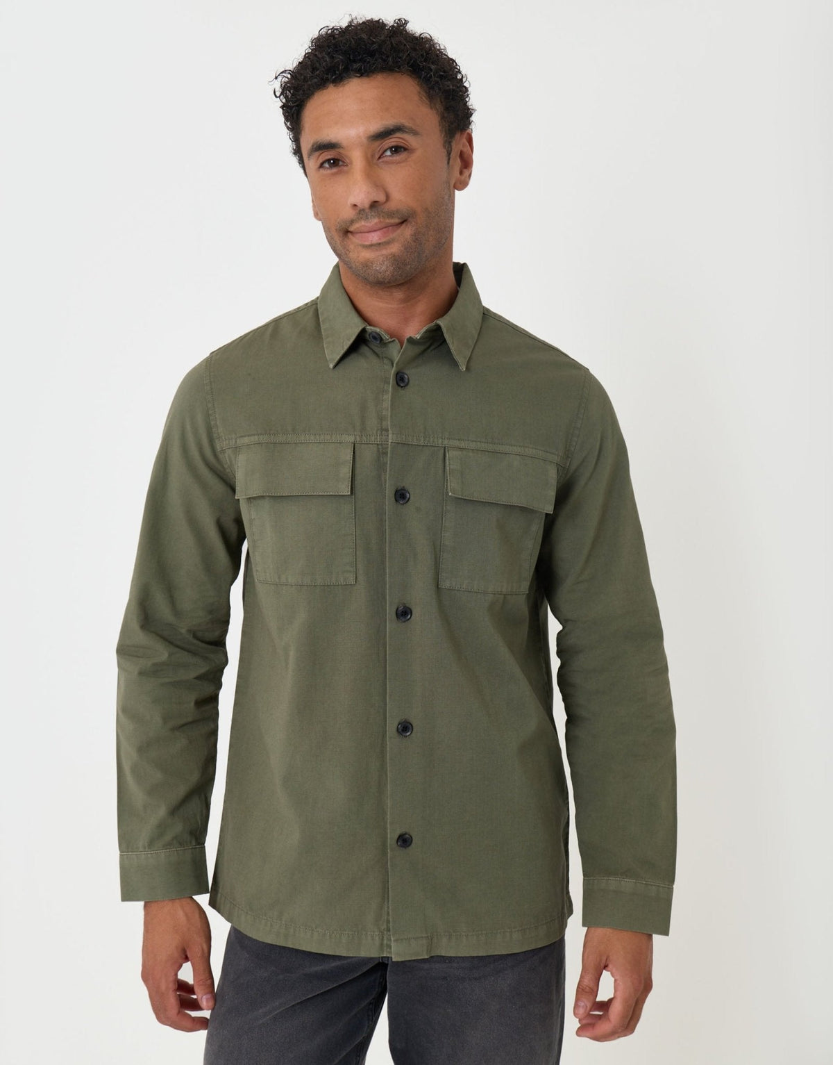 Men's Cotton Ripstop Patch Pocket Shacket in Olive Green – view 5