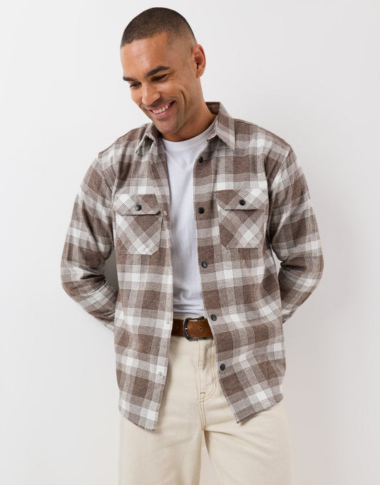 Relaxed Fit Cotton Patch Pocket Shirt in Chocolate Brown Check by SATRI & CO. – product view 1