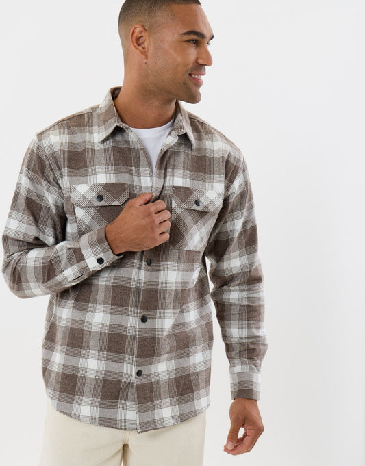 Relaxed Fit Cotton Patch Pocket Shirt in Chocolate Brown Check by SATRI & CO. – product view 2