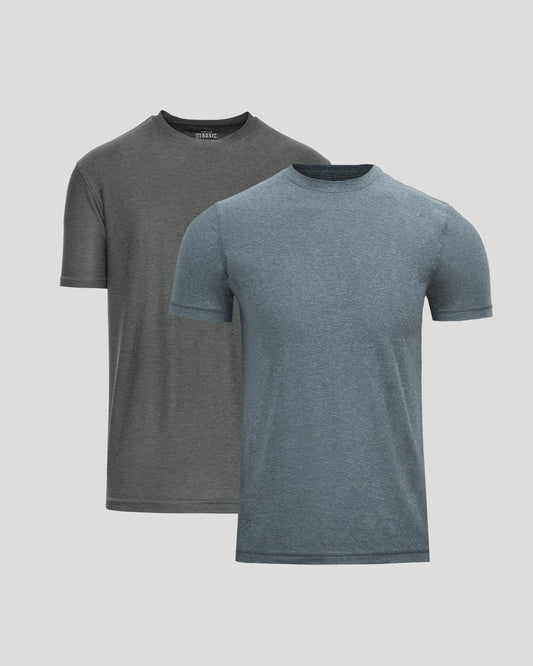 Men's Active Crew T-Shirt 2-Pack – Short Sleeve, Moisture-Wicking, Quick-Dry | Charcoal Grey & Heather Navy