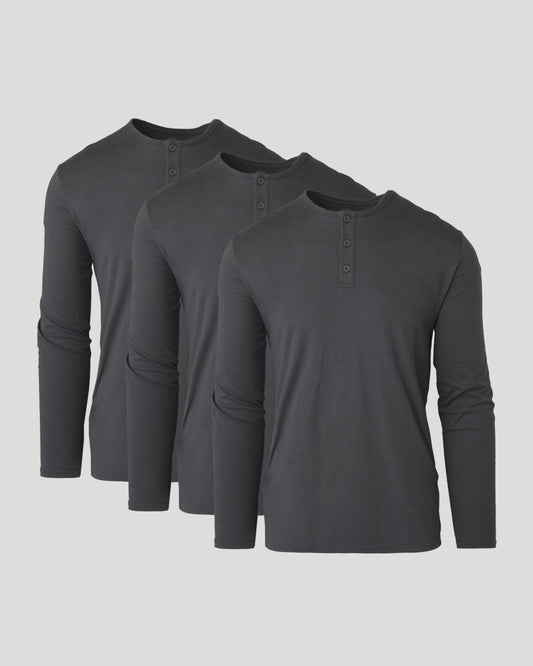 Men's Long Sleeve Henley 3-Pack – Ringspun Cotton Blend, Button Placket | Carbon