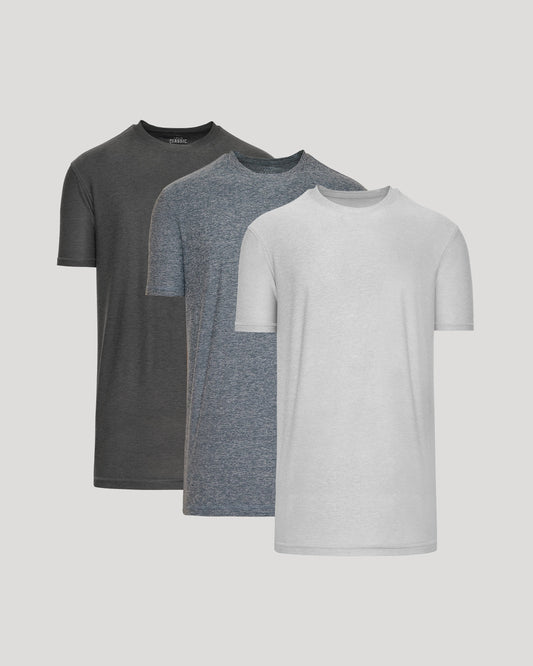 Men's Tall Active Crew T-Shirt 3-Pack – Short Sleeve, Longer Body, Quick-Dry | Charcoal, Navy & Light Grey