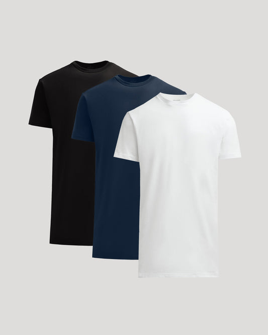 Men's Tall Heavyweight Crew T-Shirt 3-Pack – Short Sleeve, Structured Feel | Black, Navy & White