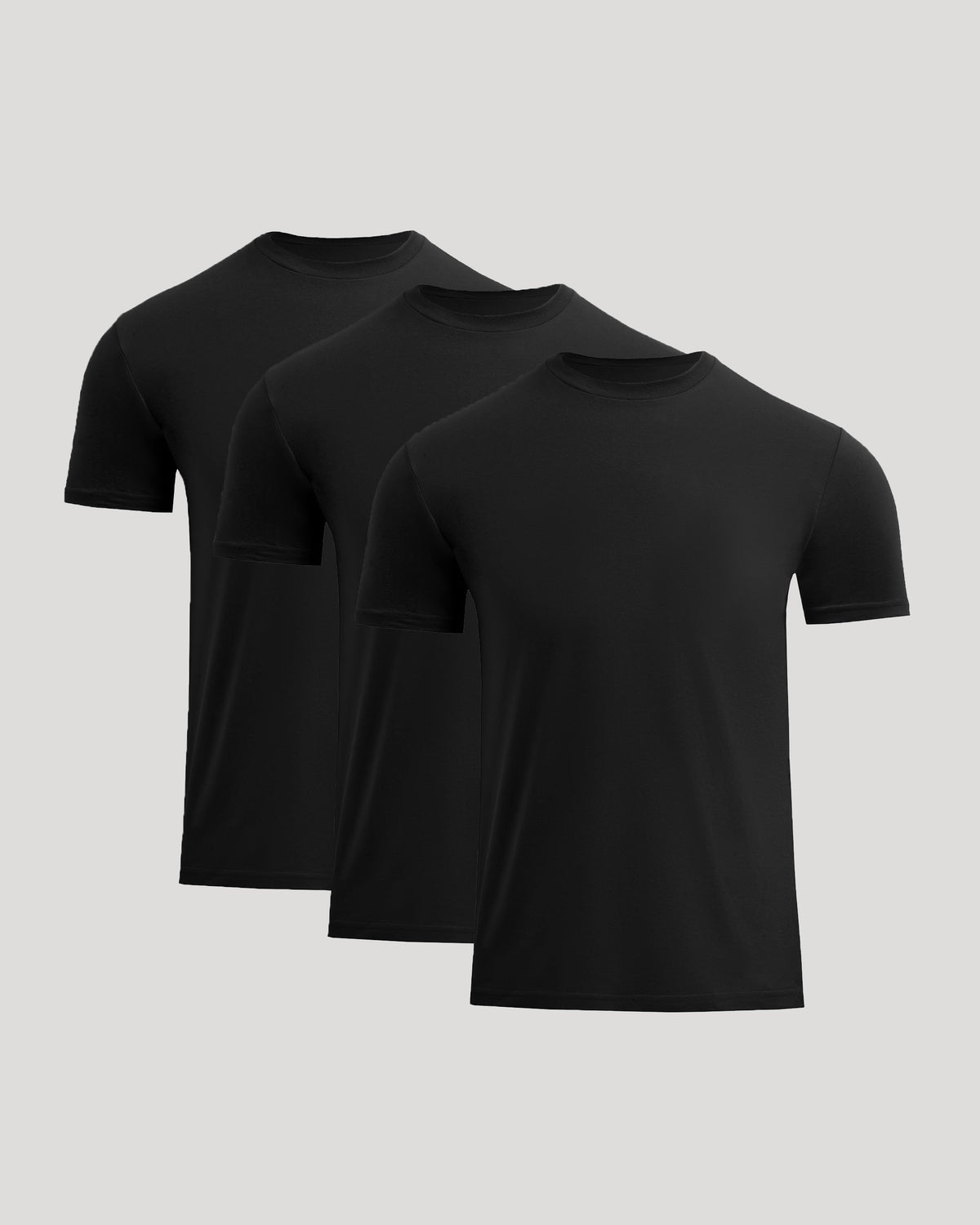 Men's Short-Length Crew Neck T-Shirt 3-Pack – Short Sleeve, 5 cm Shorter Body, Soft Stretch | Black