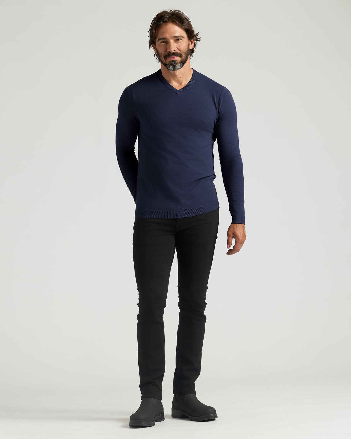 Men's V-Neck Knit Jumper 3-Pack – Soft Viscose Blend, Moisture-Wicking, Easy Layering | Black, Navy & Truffle – view 5