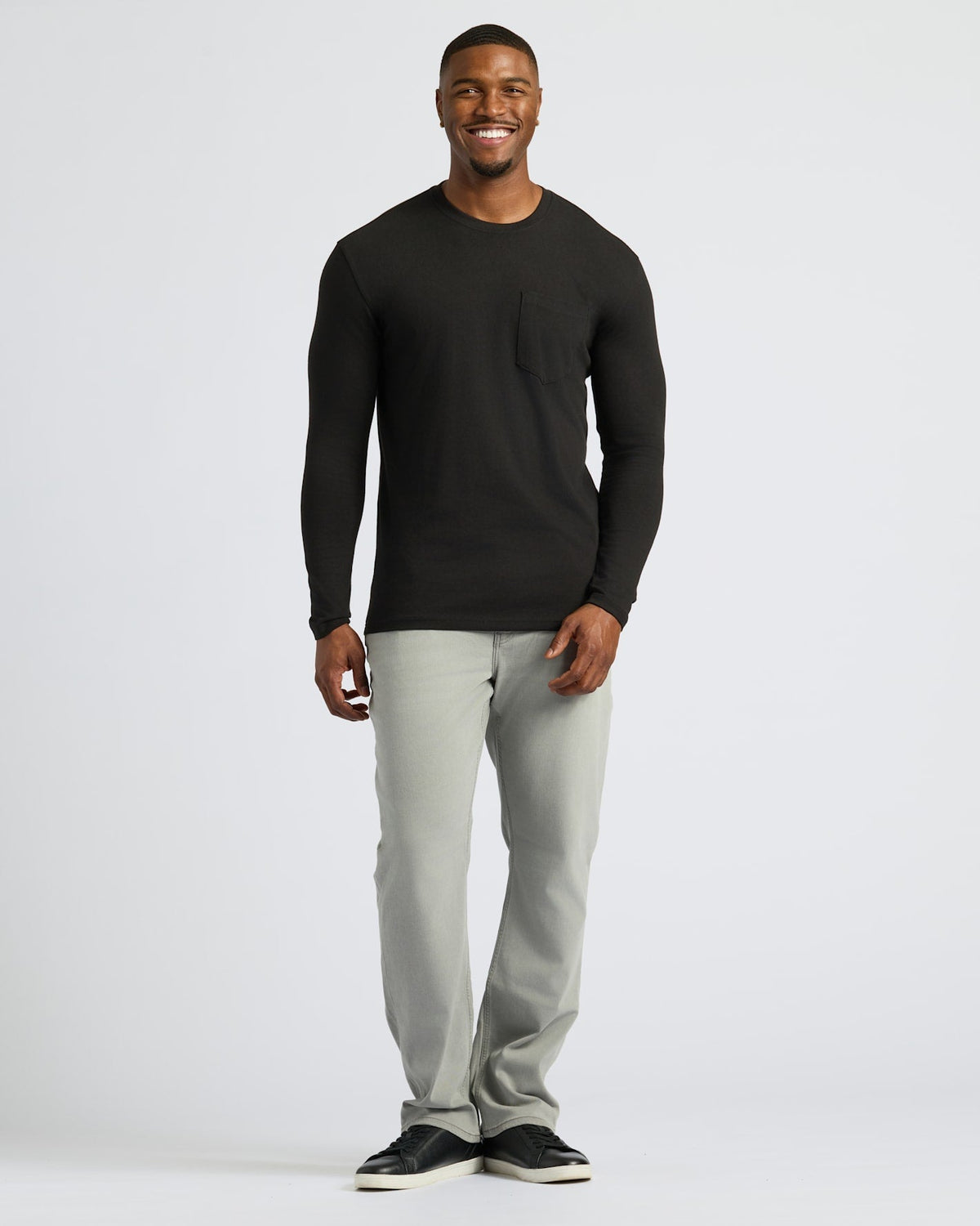 Men's Tall Heavyweight Long Sleeve Pocket Tee 2-Pack – Extra Length, Cotton Blend | Black & White – view 3