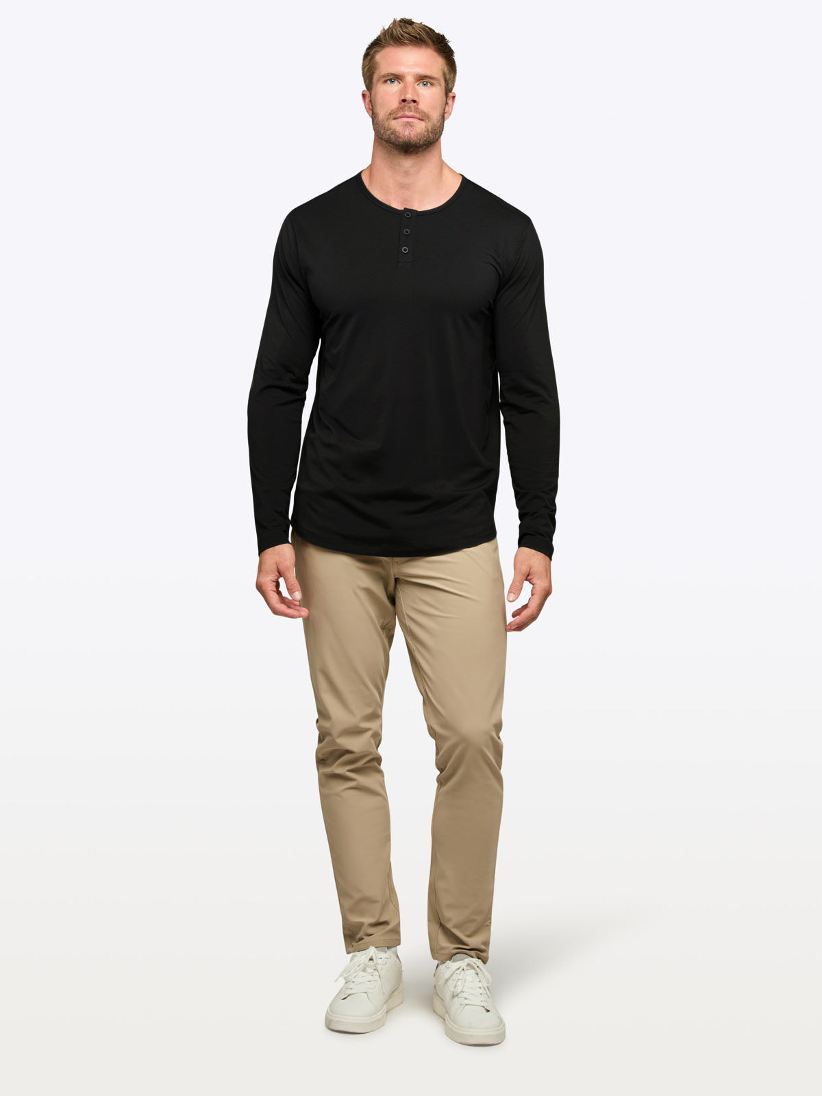 Men's Long Sleeve Henley T-Shirt in Black – view 3