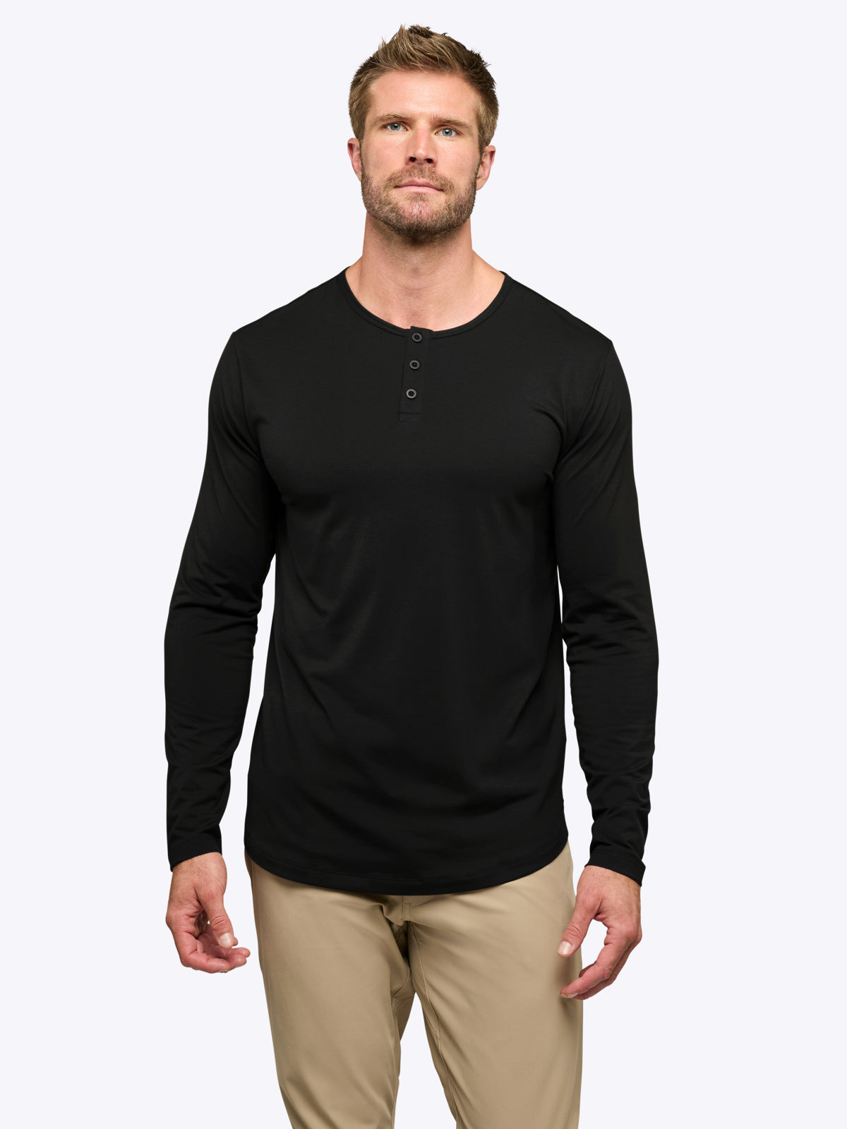 Men's Long Sleeve Henley T-Shirt in Black – view 2