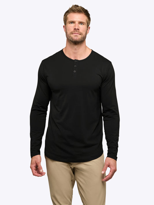 Men's Long Sleeve Henley T-Shirt in Black – view 2
