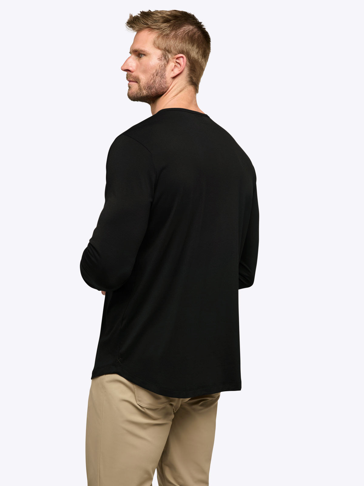 Men's Long Sleeve Henley T-Shirt in Black – view 4