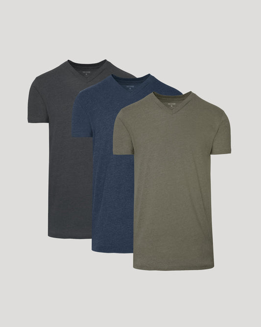 Men's Tall V-Neck T-Shirt 3-Pack – Short Sleeve, Extra Length | Charcoal, Heather Navy & Military Green