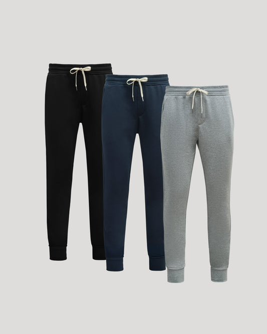 Men's Tall Active Joggers 3-Pack – Longer Inseam, 4-Way Stretch, Slim Cut | Black, Navy & Charcoal