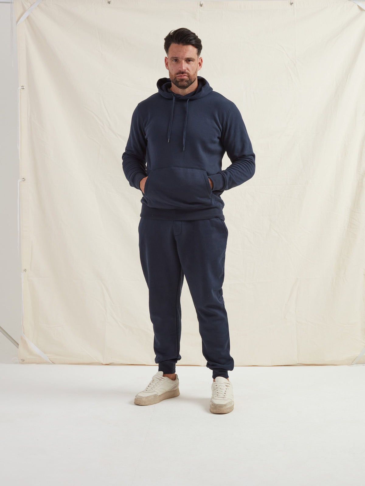 Men's Heavyweight Cotton Blend Hoodie & Joggers Set in Navy – view 22