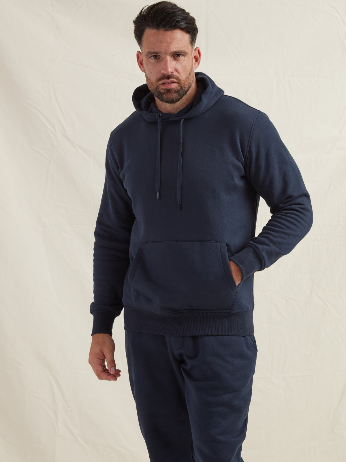 Men's Heavyweight Cotton Blend Hoodie & Joggers Set in Navy – view 20