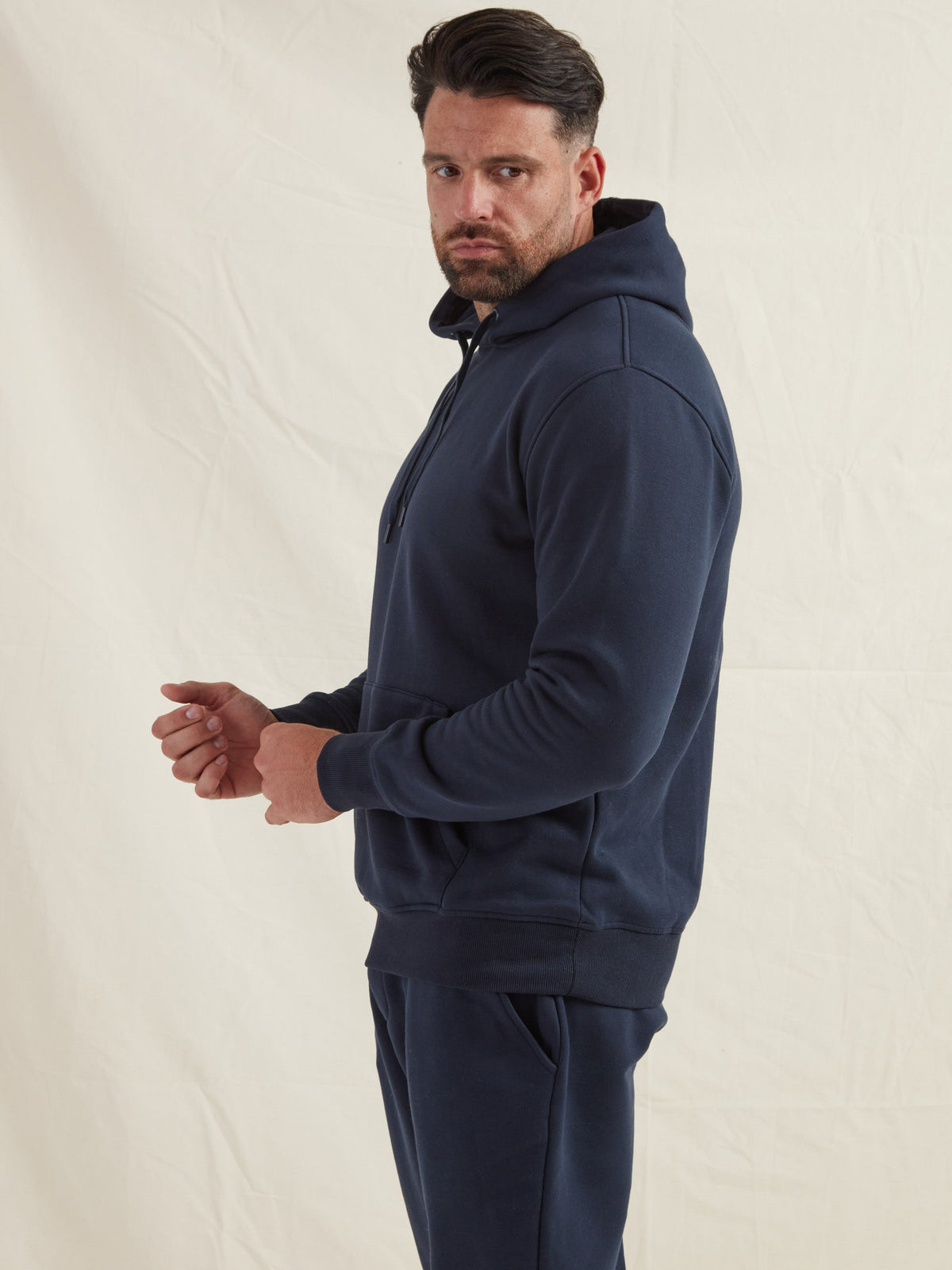 Men's Heavyweight Cotton Blend Hoodie & Joggers Set in Navy – view 21