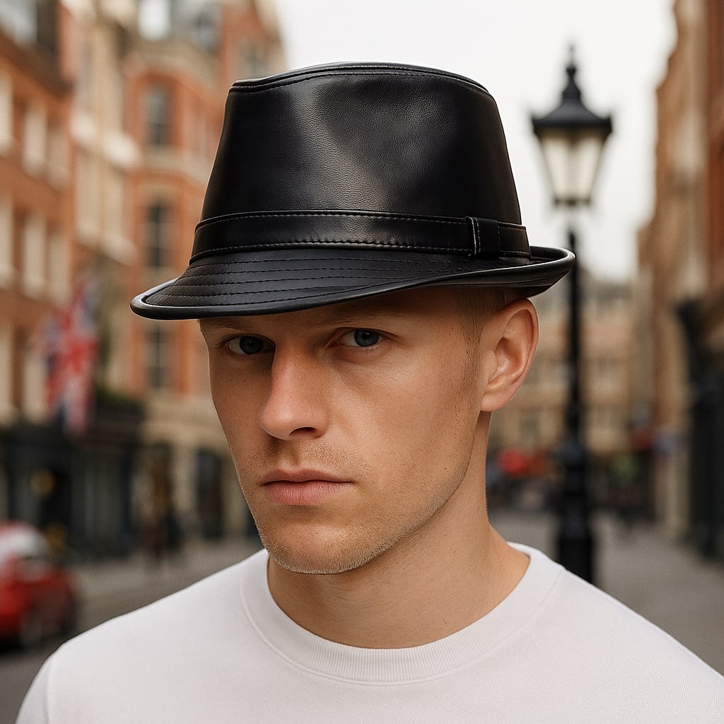 Men's Faux Leather Trilby Hat – view 2