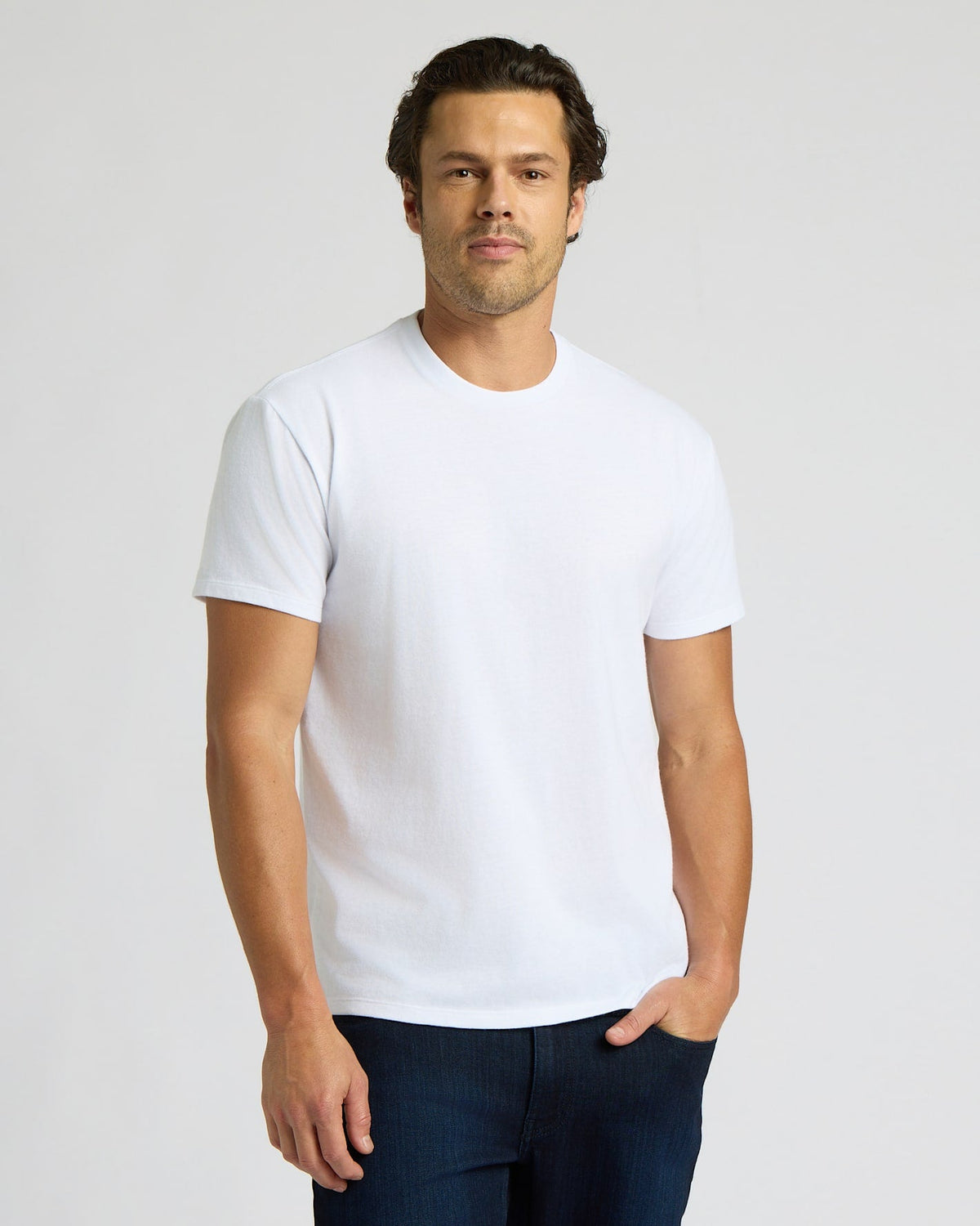 Men's Short-Length Crew Neck T-Shirt 3-Pack – Short Sleeve, 5 cm Shorter Body | Black, Navy & White – view 7