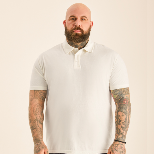 Men's Cotton Blend Jersey Polo Shirt – Soft Fitted Cut, Classic Side Seams, Short Sleeves | Marshmallow