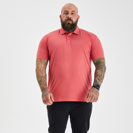 Men's Cotton Blend Jersey Polo Shirt – Soft Fitted Cut, Classic Side Seams, Short Sleeves | Mineral Red