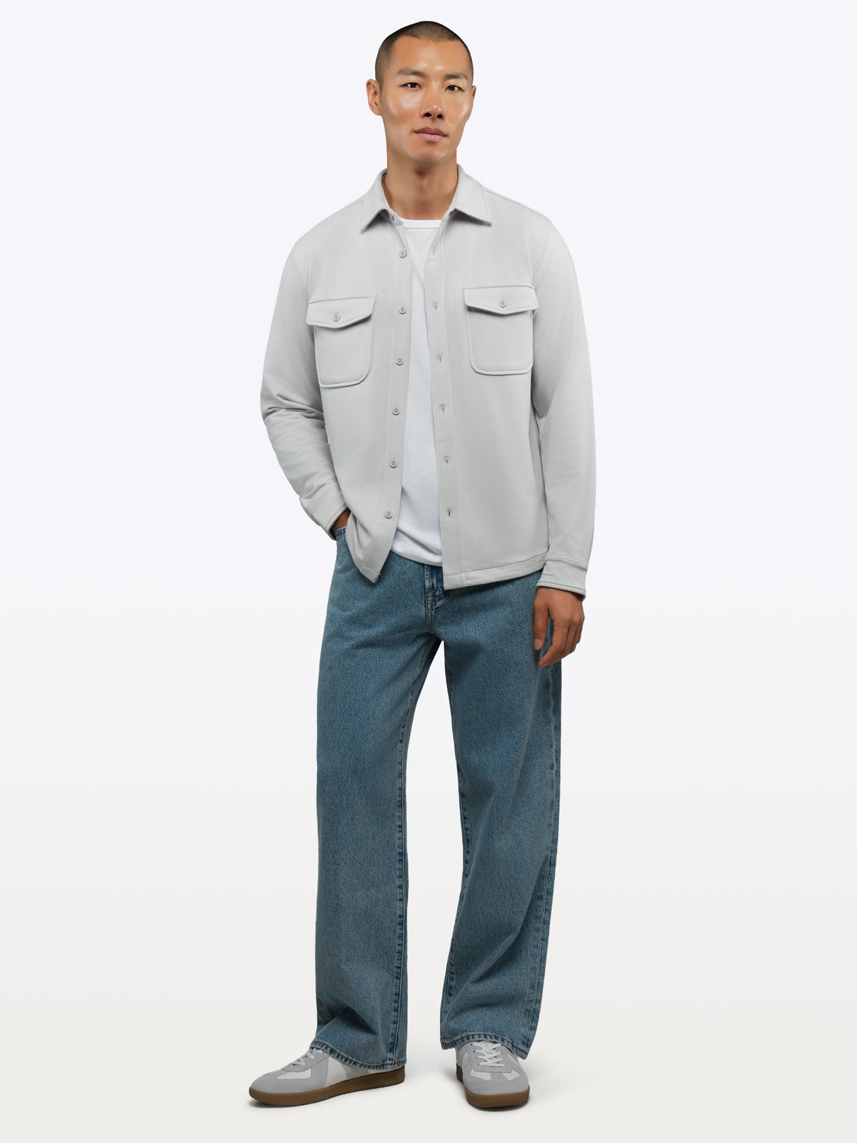 Men's French Terry Button-Up Overshirt in Vapor – view 4