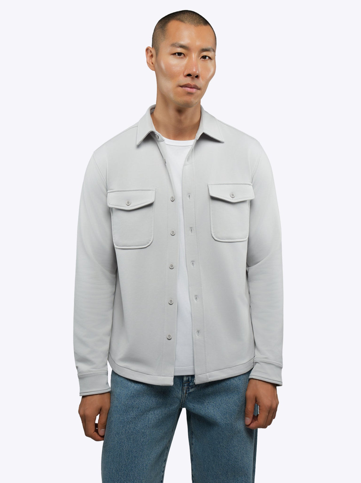 Men's French Terry Button-Up Overshirt in Vapor – view 2