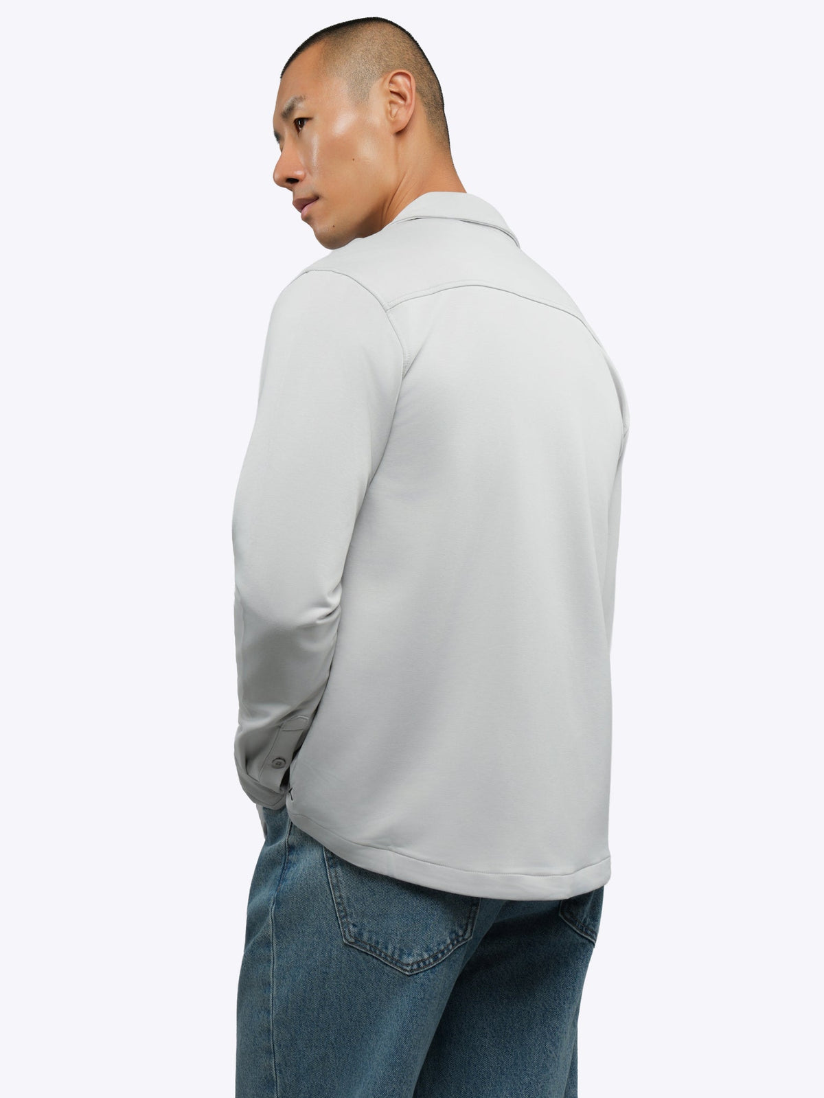 Men's French Terry Button-Up Overshirt in Vapor – view 3