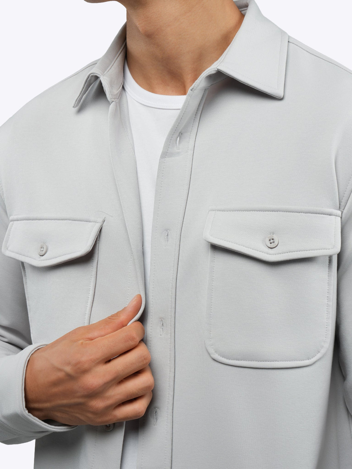Men's French Terry Button-Up Overshirt in Vapor – view 6
