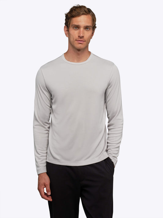 Soho Men's Ribbed Knit Long Sleeve Crew Neck T-Shirt – Bound Neckline, Breathable Stretch | Vapor