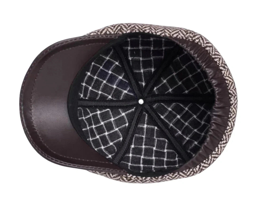Vancouver Men's Herringbone Wool Duckbill Flat Cap – Genuine Leather Peak, Soft Lining, Three Sizes – view 3