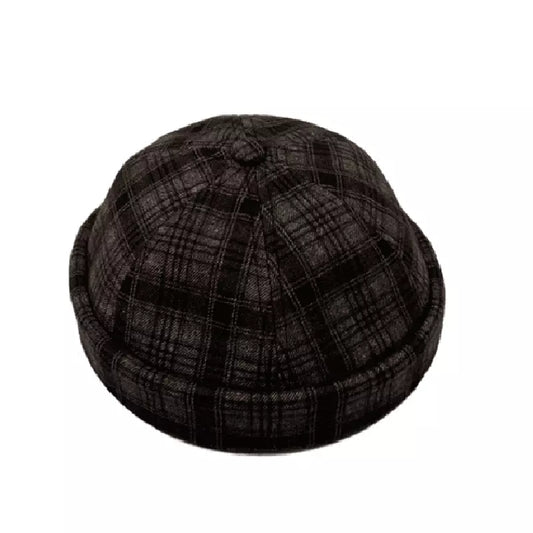 Vancouver Men's Retro Tartan Docker Cap – Cotton Plaid, Adjustable 56–60 cm Fit, Everyday Wear | Grey & Black