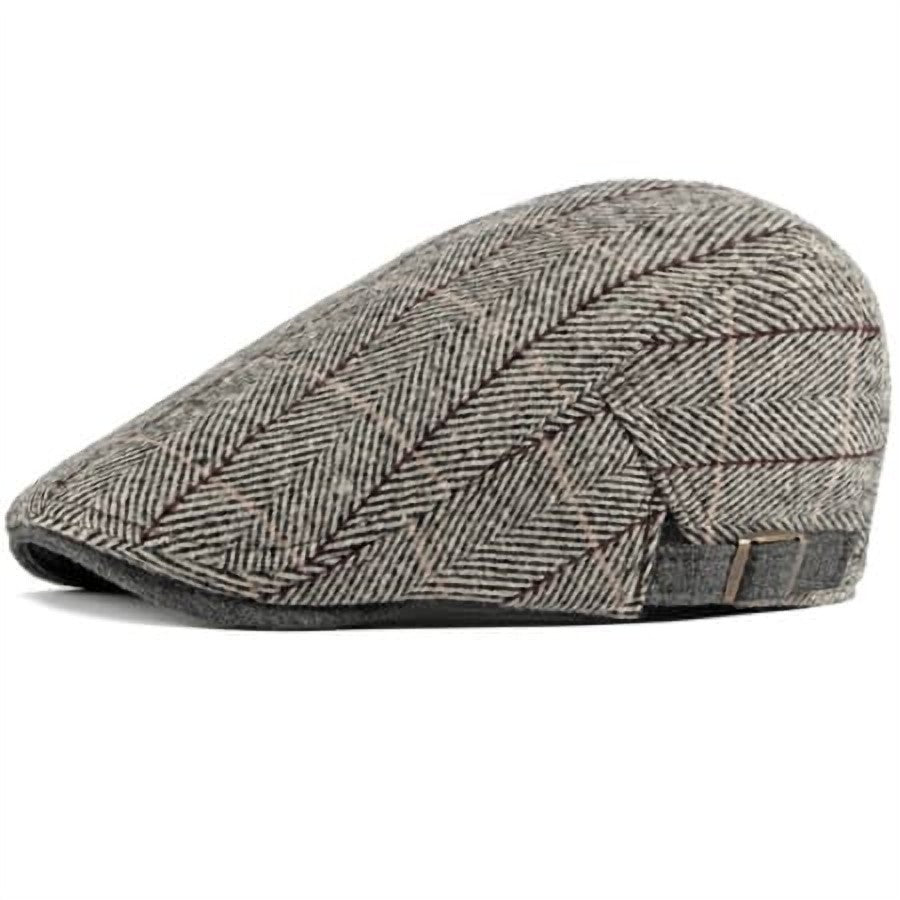 Viviani Men's Plaid Cotton Flat Cap – Plaid & Herringbone Pattern, 100% Cotton, Adjustable 55–60 cm