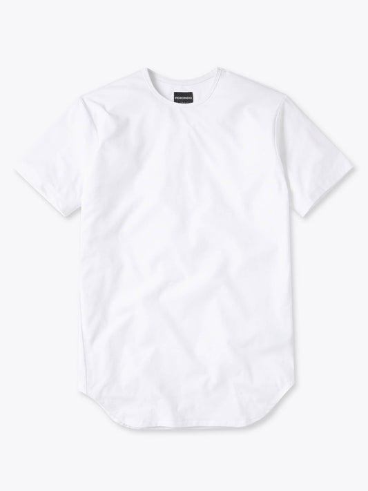 Men's Longline Crew Neck T-Shirt – Extra Length for Taller Men, Trim Tailored Fit | White