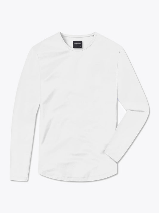 Men's Long Sleeve Curved Hem T-Shirt in White – view 1