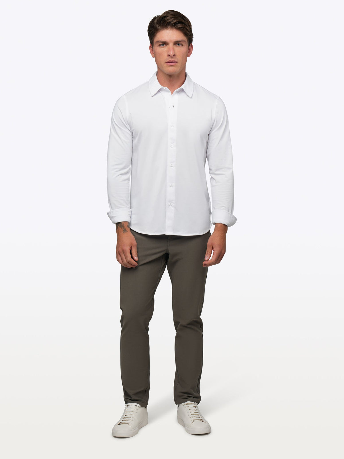 Men's Long Sleeve Stretch Button-Up Shirt in White – view 4