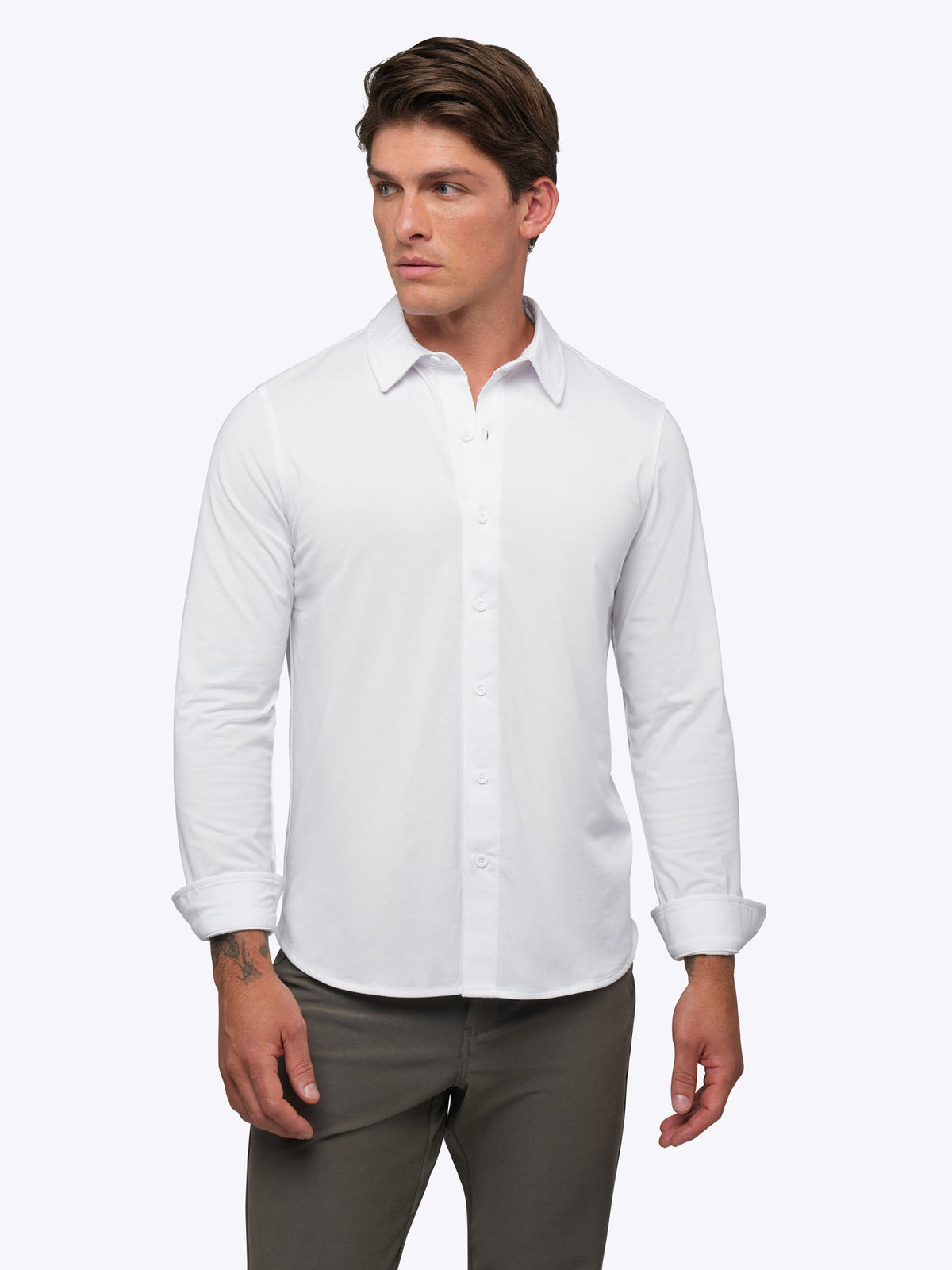 Men's Long Sleeve Stretch Button-Up Shirt in White – view 2