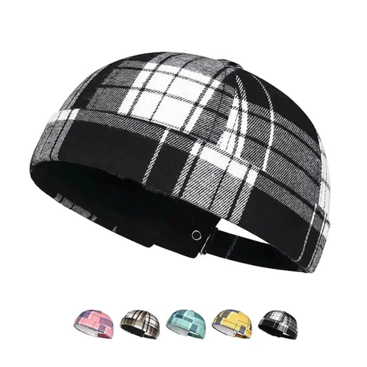 Watford Men's Tartan Brimless Docker Cap – Organic Cotton and Acrylic, Plaid Pattern, Adjustable Fit