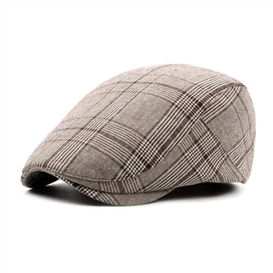 Watford Men's Plaid Cotton Flat Cap – Classic Check Pattern, Short Peak, Adjustable 55–59 cm Fit