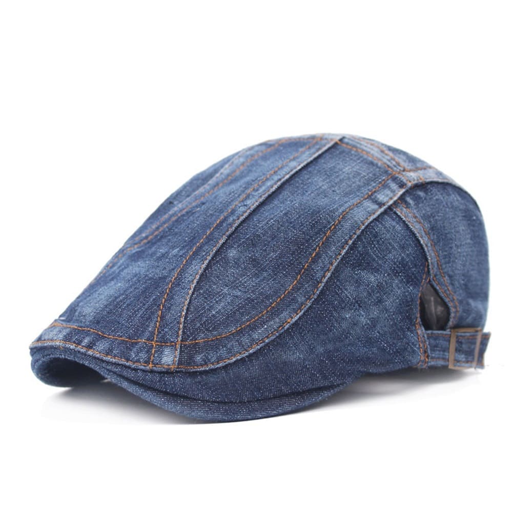Waycross Men's Denim Flat Cap – 100% Cotton Denim, Striped or Plain Styles, Adjustable 55–61 cm Fit – Striped Dark Blue – view 1