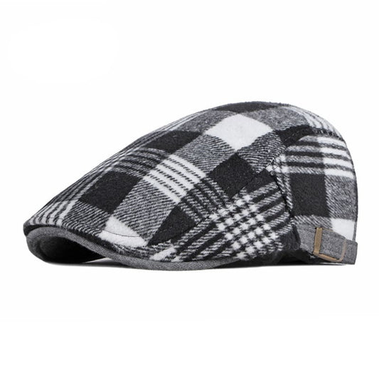 Weris Men's Plaid Wool Blend Flat Cap – Wool & Cotton, Tartan Pattern, Adjustable 56–61 cm Fit