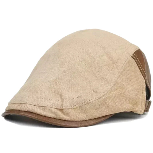 Westchester Men's Cotton & Faux Leather Duckbill Flat Cap – Breathable, Inner Sweatband, 55–61 cm