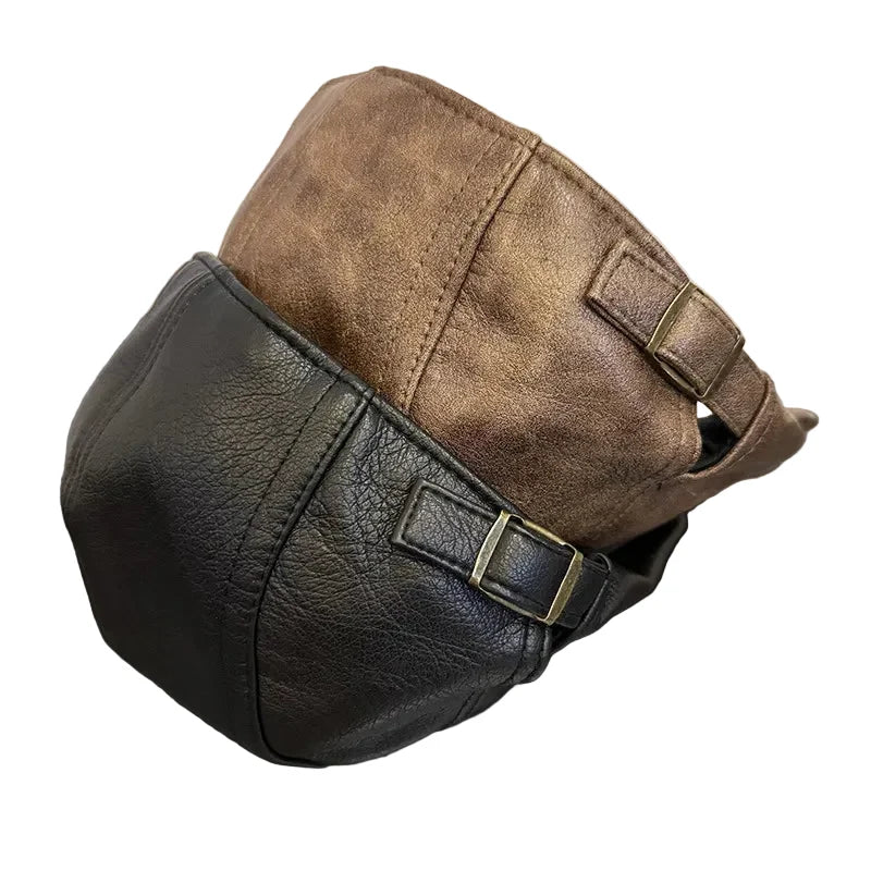 Westminster Men's Faux Leather Duckbill Flat Cap – Vegan Leather, Cotton Sweatband, Adjustable 55–60 cm