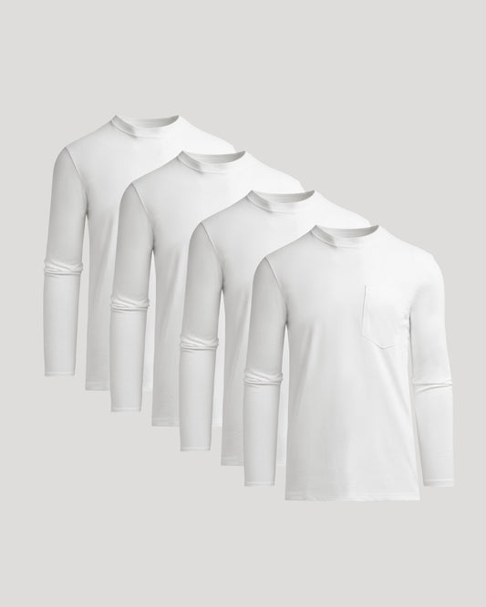 Men's Tall Heavyweight Long Sleeve Pocket Tee 4-Pack – Extra Length, Cotton Blend | White