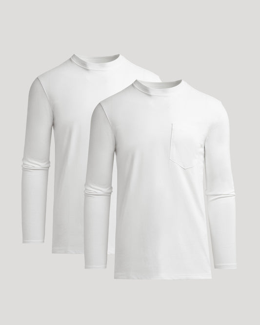 Men's Tall Heavyweight Long Sleeve Pocket Tee 2-Pack – Extra Length, Cotton Blend | White