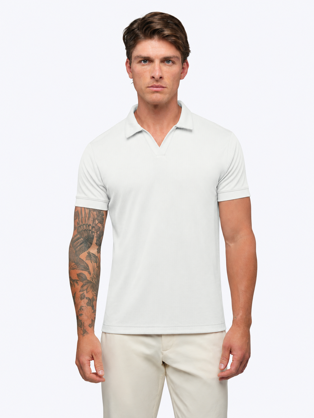 Men's Ribbed Knit Polo in White – view 2