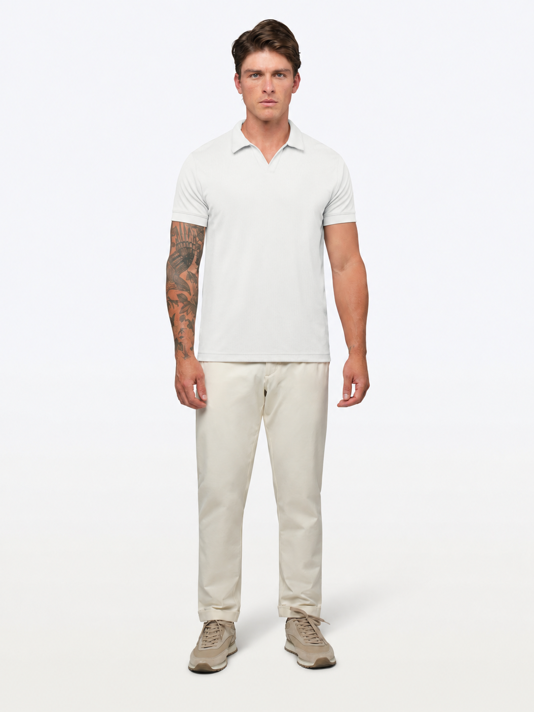 Men's Ribbed Knit Polo in White – view 3